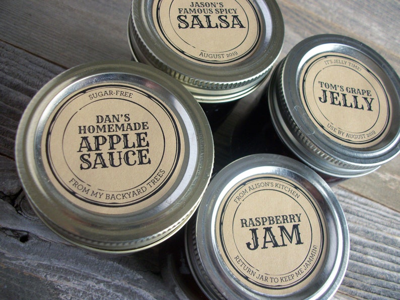 CUSTOM KRAFT paper Apothecary canning jar labels, round retro mason jar stickers personalized with YOUR text, sugar scrub & candle labels image 3
