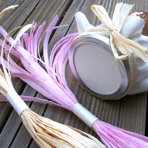 12 Natural or Pink Paper Raffia Ribbons for Mason Canning Jars, Wedding ...