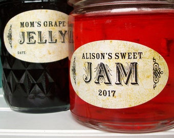Custom Oval Vintage canning jar labels, quilted jam and jelly jar labels, customized and personalized oval mason jar labels