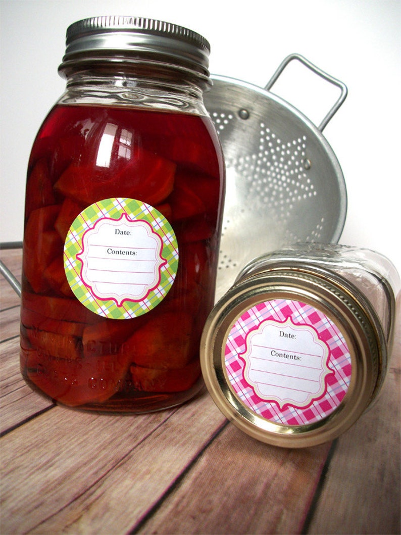 PASTEL Plaid canning jar labels round mason jar labels fruit | Etsy