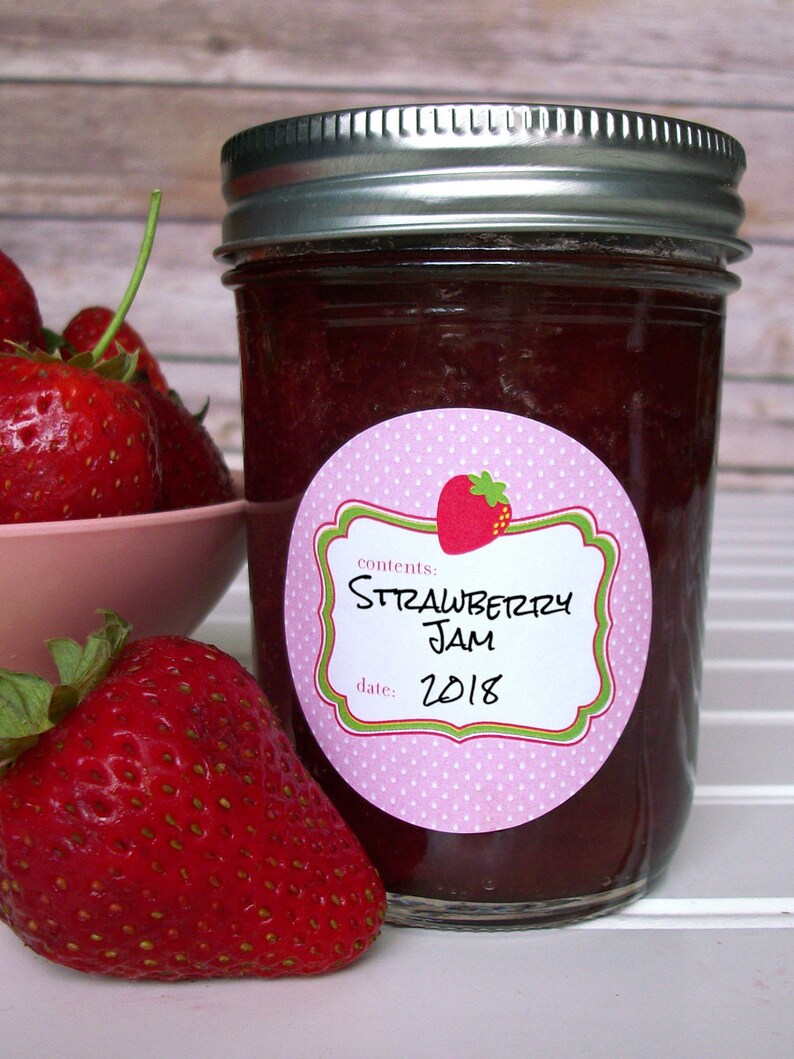 Cute Pink Strawberry Canning Jar Labels Round Mason Jar Etsy