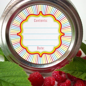 Rainbow canning jar labels, round mason jar labels for fruit & vegetable preservation, jam jelly jar labels, colorful kitchen labels image 1