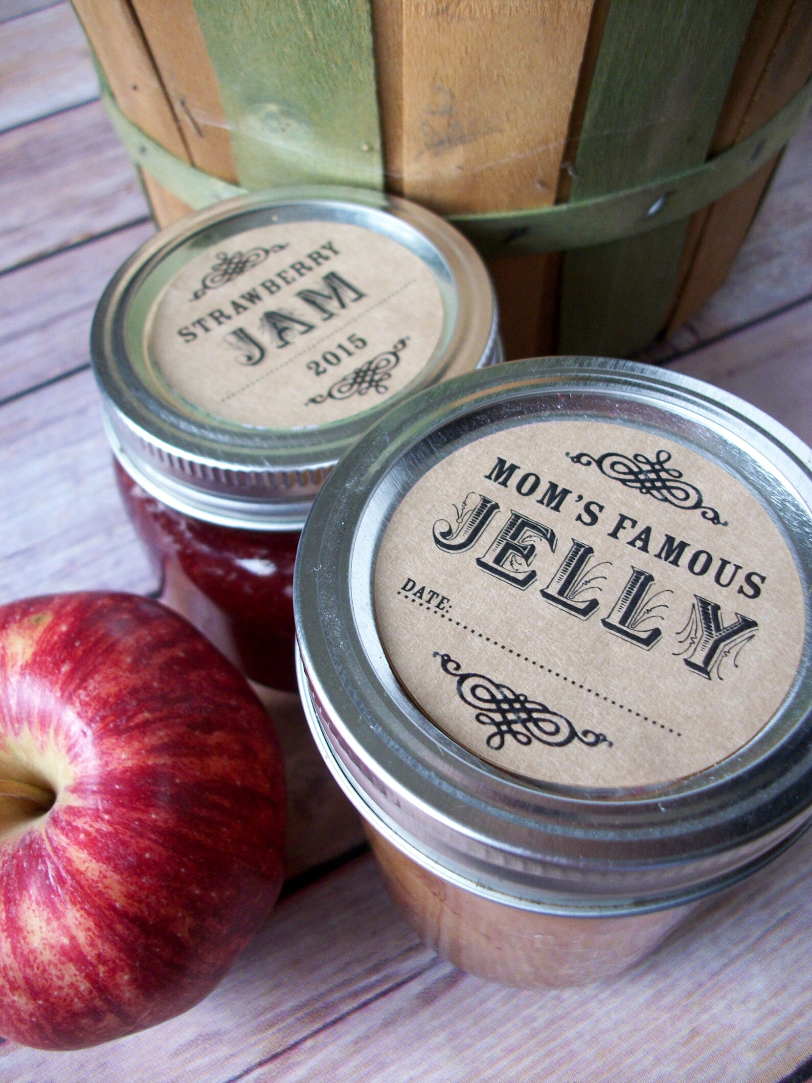 Custom Kraft Jam & Jelly Jar Labels, Rustic Farmhouse Mason Jar