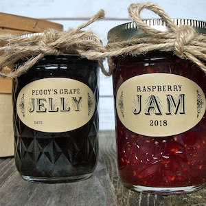 Custom Oval kraft paper canning jar labels for Ball quilted jam & jelly jar labels, rustic vintage style jam jar stickers for food in jars