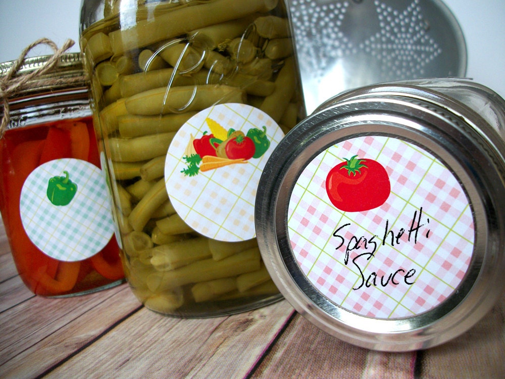 Plaid Vegetable Canning Jar Labels Round Veggie Mason Jar - Etsy