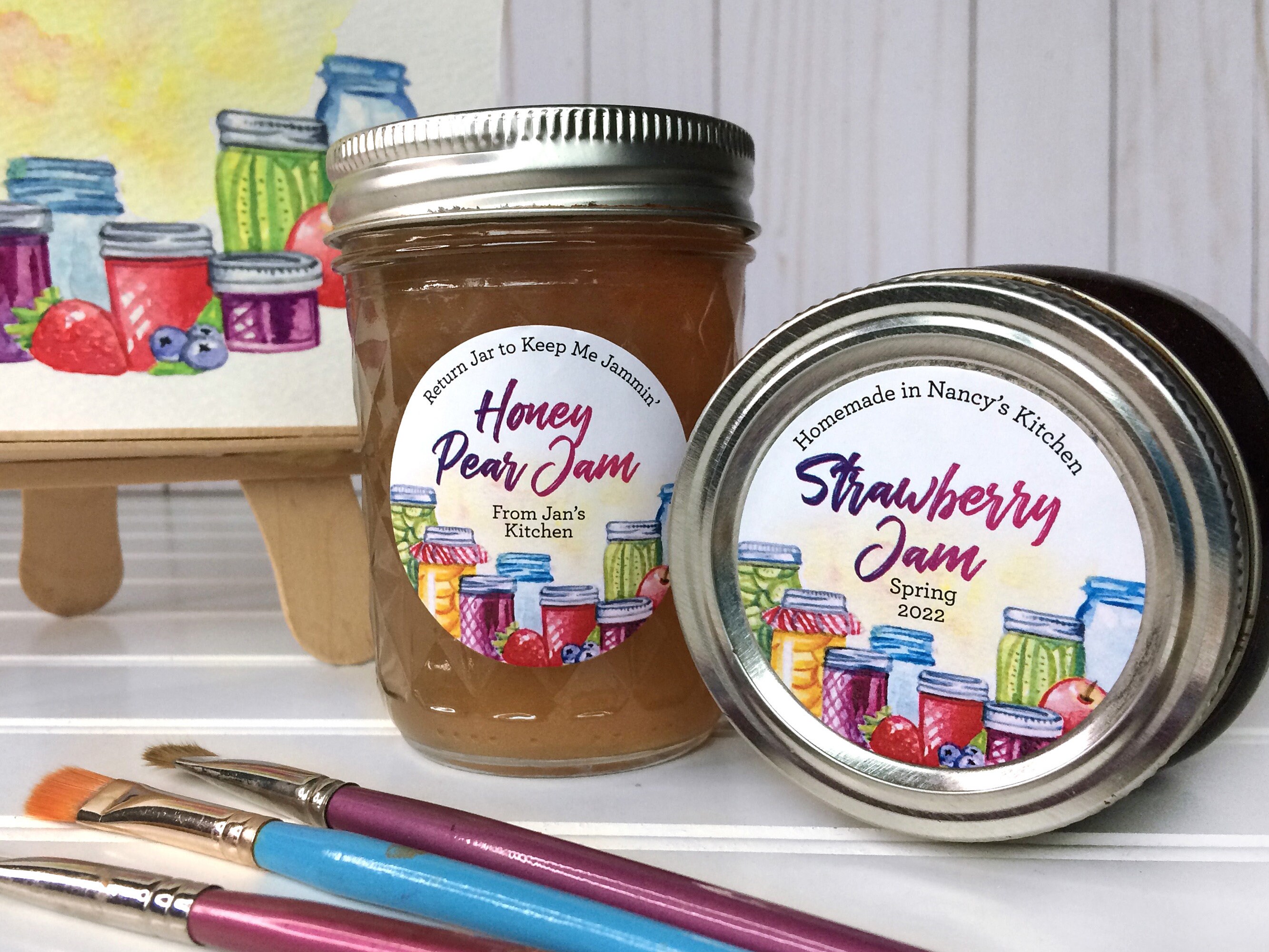 Custom Watercolor Mason Jar Labels Printed With YOUR Text for Canning