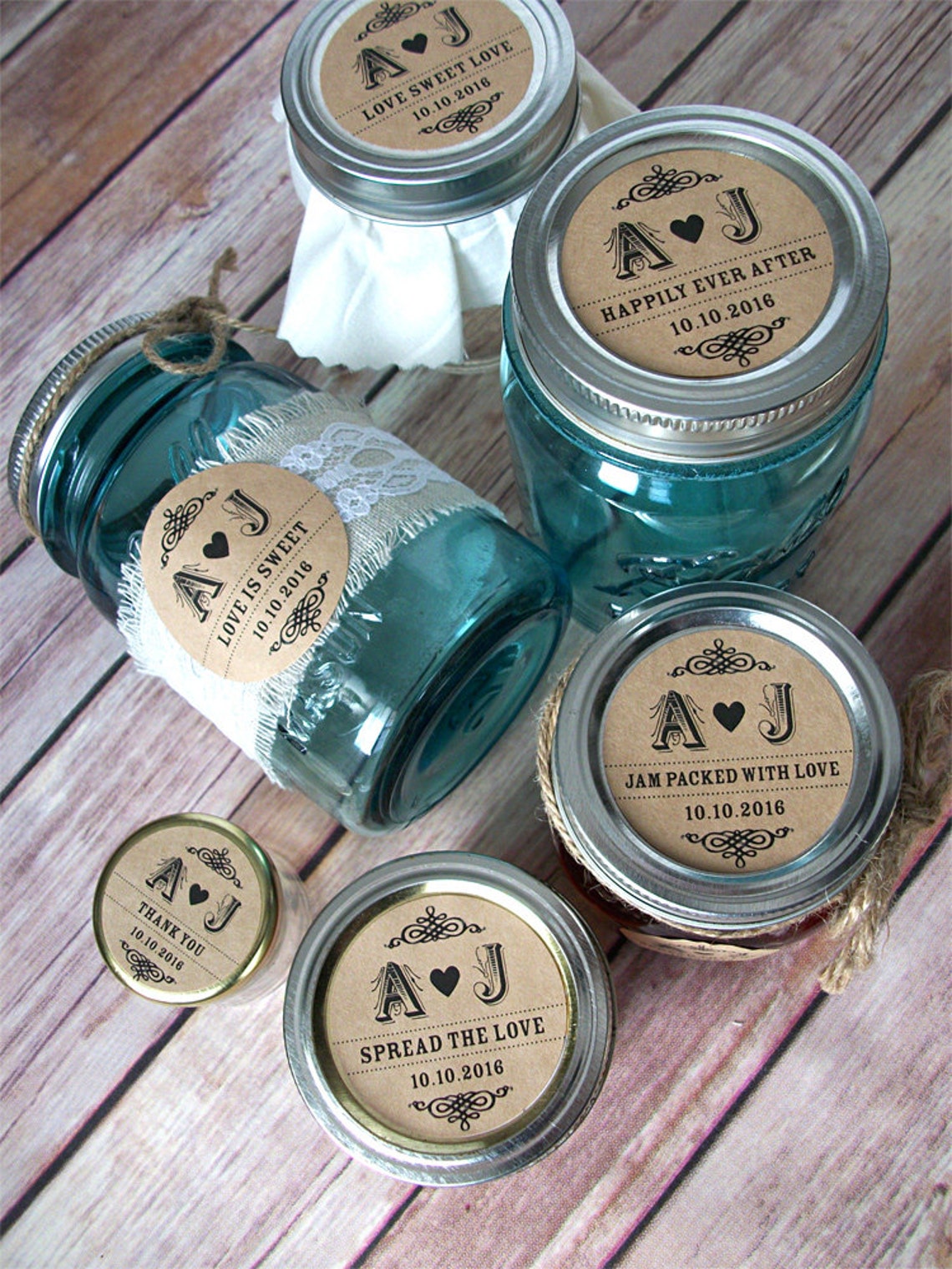Wedding Initials KRAFT paper jam jar labels custom round | Etsy