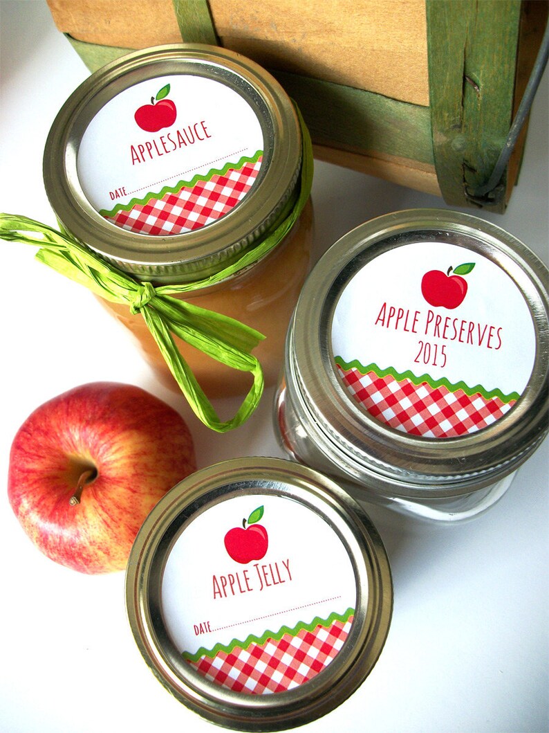 gingham apple canning jar labels round mason jar stickers etsy