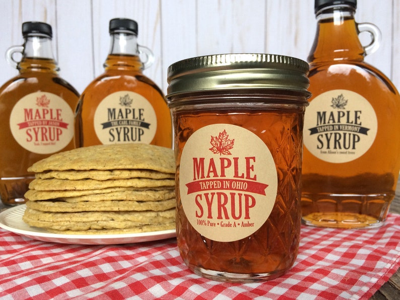 red /& black canning jar stickers customized round kraft paper labels print with YOUR text Custom Traditional Maple Syrup bottle labels