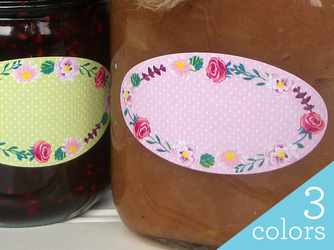 Flower Oval Canning Jar Labels, Quilted Jar Labels, Cottage Chic Oval