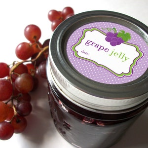 Grape Jelly canning jar labels, round purple mason jar labels for fruit preservation, regular or wide mouth jelly jar stickers image 4