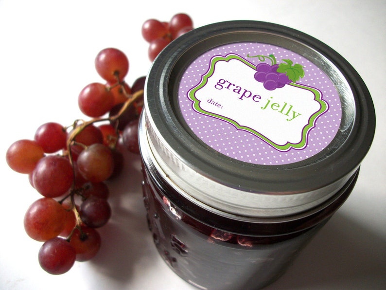Grape Jelly canning jar labels, round purple mason jar labels for fruit preservation, regular or wide mouth jelly jar stickers image 4