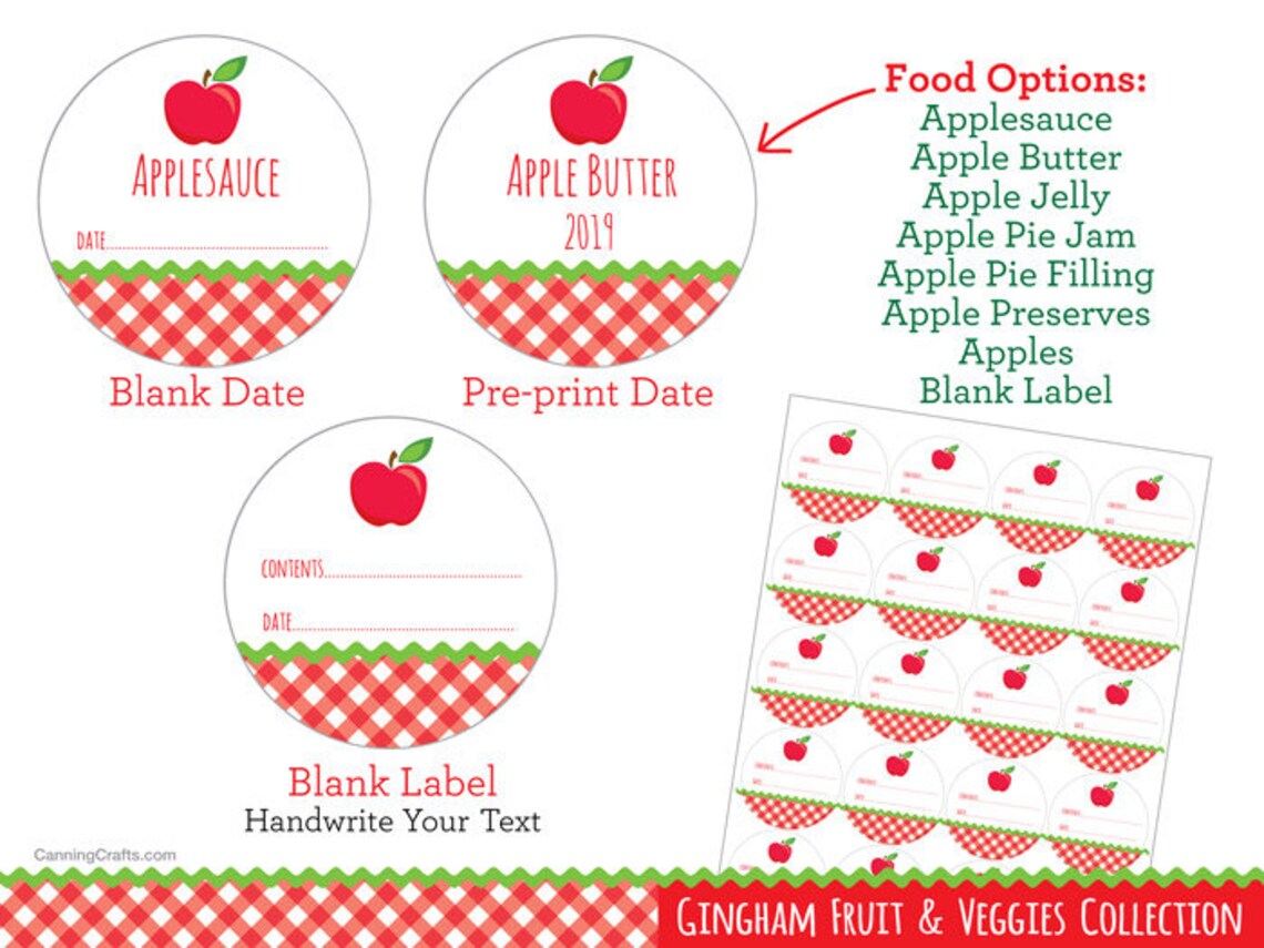 Gingham Apple canning jar labels round mason jar stickers | Etsy