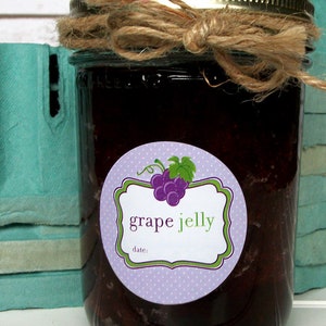 Grape Jelly canning jar labels, round purple mason jar labels for fruit preservation, regular or wide mouth jelly jar stickers image 6