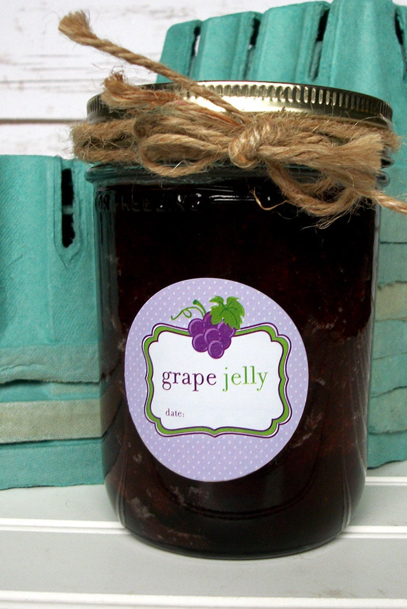 Grape Jelly canning jar labels, round purple mason jar labels for fruit preservation, regular or wide mouth jelly jar stickers image 6