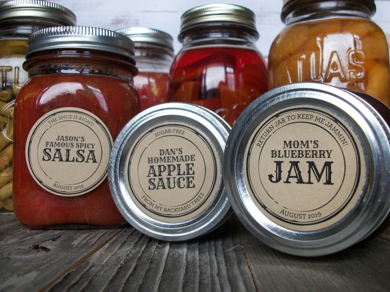 CUSTOM KRAFT paper Apothecary canning jar labels, round retro mason jar stickers personalized with YOUR text, sugar scrub & candle labels image 6