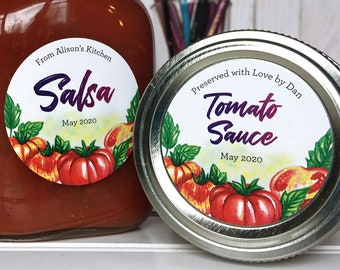 Custom Watercolor Tomato canning labels, customized printed round mason jar stickers for salsa, juice, pizza spaghetti sauce, jam, tomatoes