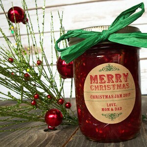 Custom KRAFT Merry Christmas canning jar labels, round holiday gift stickers, personalized mason jar labels, jam and jelly jar labels image 3