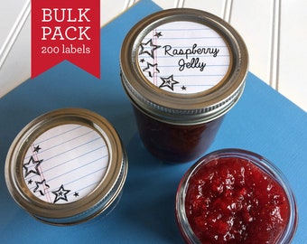 BULK PACK! 200 Sketch Notebook canning labels, black & white round mason jam jar stickers for jelly, salsa, spices, kitchen pantry storage