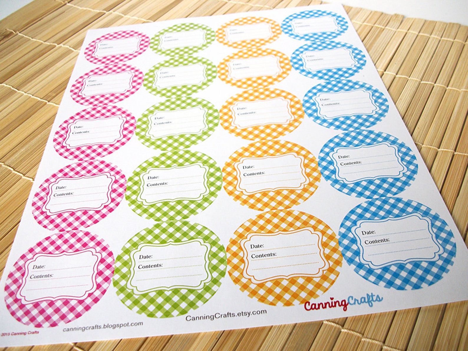 Bright Gingham Canning Jar Labels Round Jar Labels for Fruit - Etsy