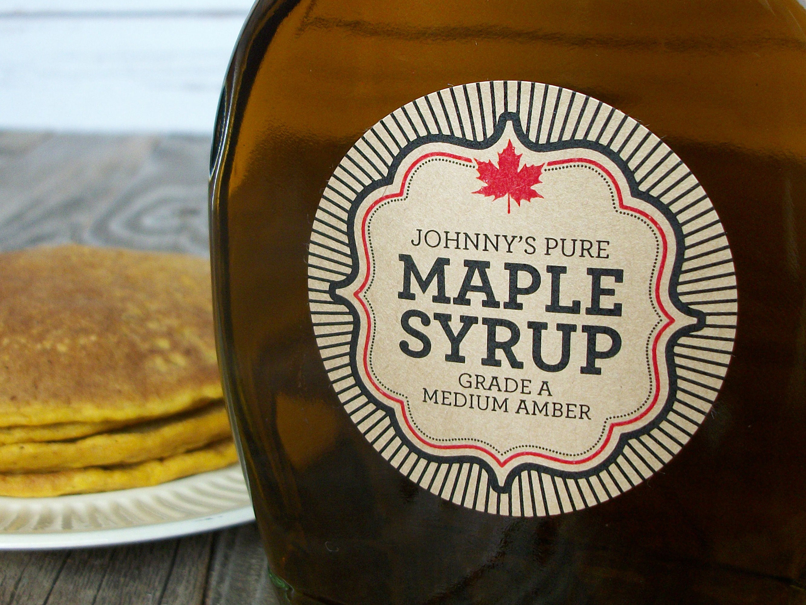 Syrup Paper Custom Kraft Burst Maple Syrup Labels, Black & Red Kraft Paper Sticker ...