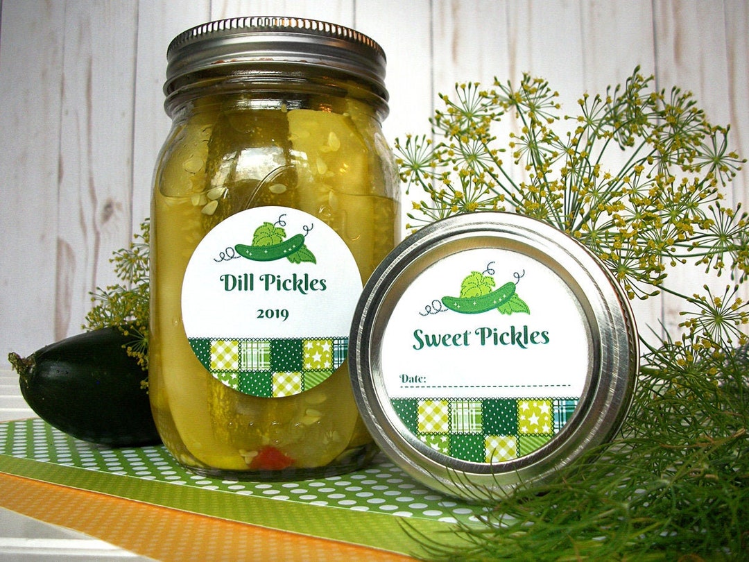 Country Quilt Pickle Canning Jar Labels, Round Printed Mason Stickers