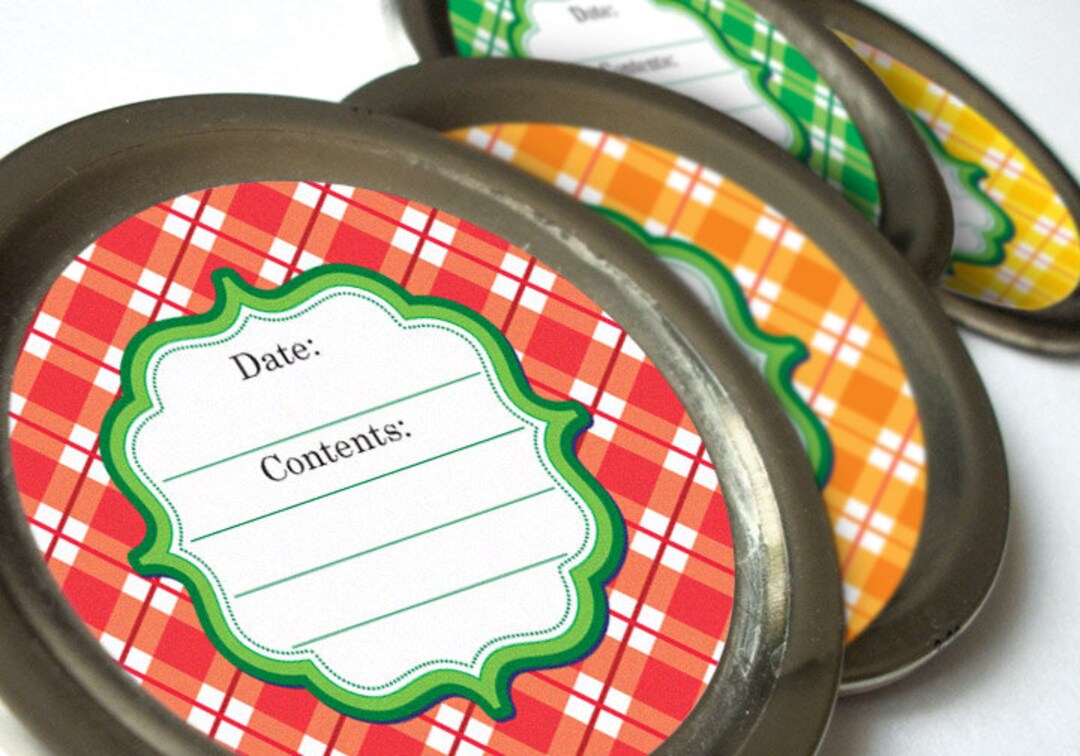 BRIGHT Plaid Canning Jar Labels, Round Mason Jar Labels, Jam & Jelly