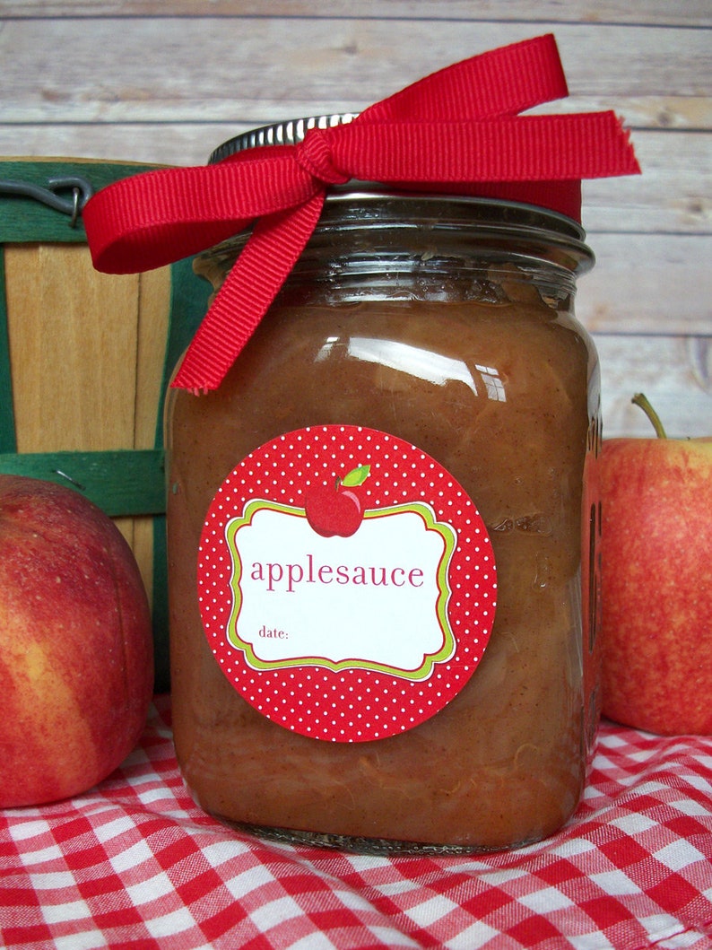 Applesauce Canning Jar Labels Round Red Apple Mason Jar Etsy