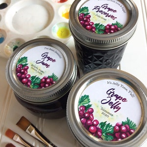 Custom Watercolor Grape canning labels, personalized round printed mason jar stickers for home canned jam jelly fruit juice & preserves image 7
