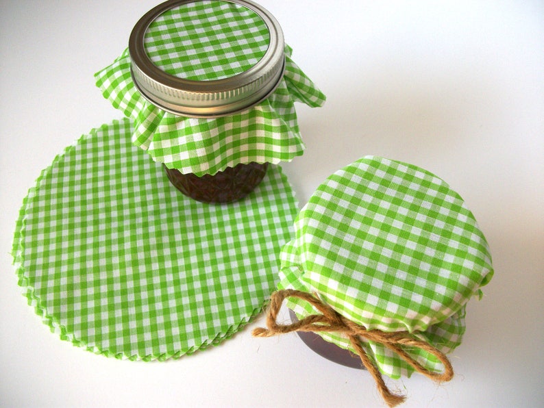 12 Green Gingham Jam Jar Covers Cloth Toppers Fabric for Etsy