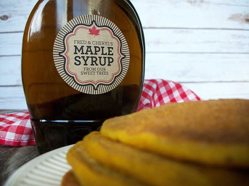 Custom Kraft Burst Maple Syrup Labels, Black & Red Kraft Paper Sticker ...
