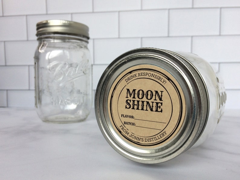 Custom Apothecary Moonshine Labels with blank lines to handwrite flavor & batch for home brewed spirits