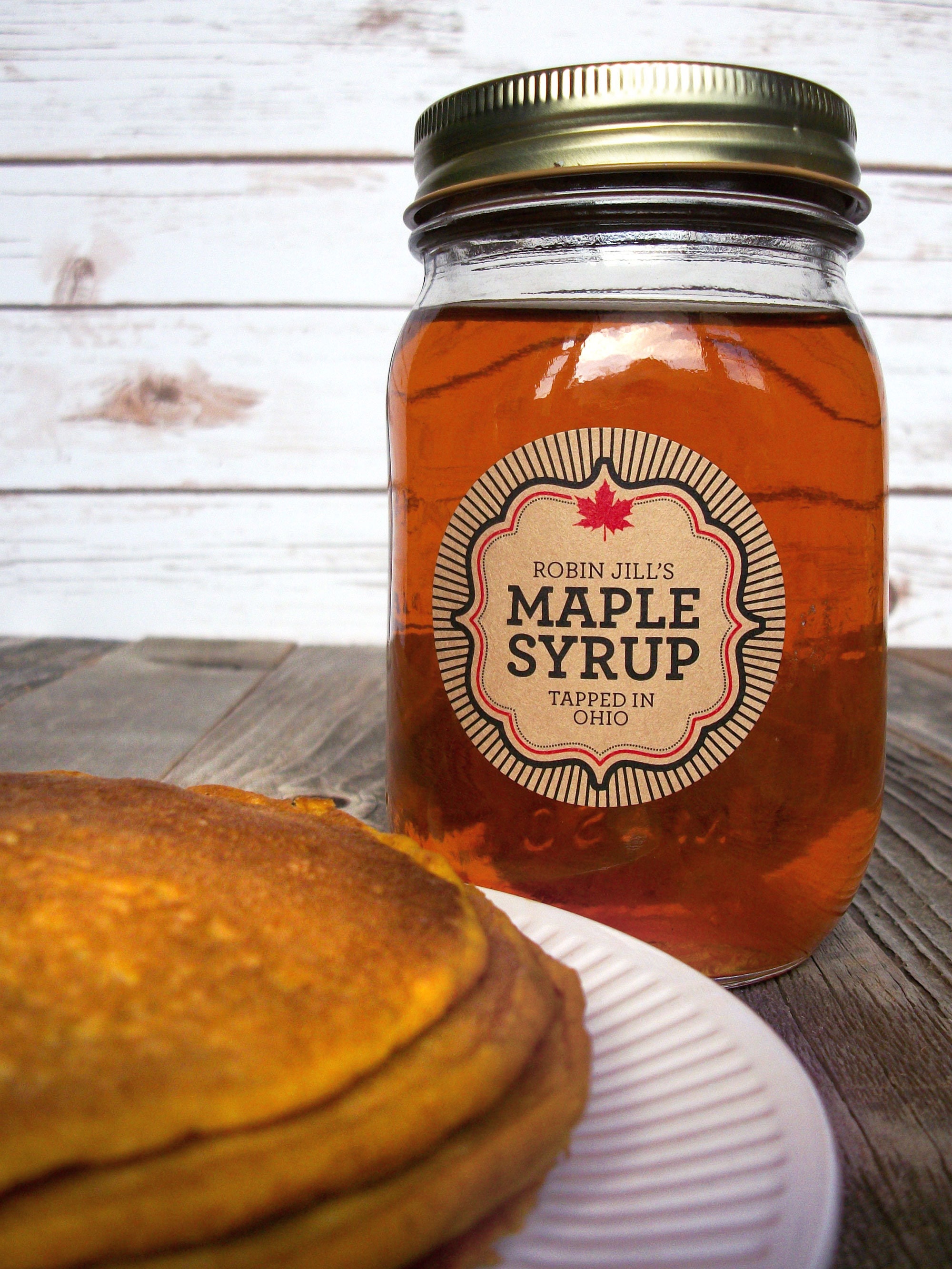 Syrup Paper Custom Kraft Burst Maple Syrup Labels, Black & Red Kraft Paper Sticker ...