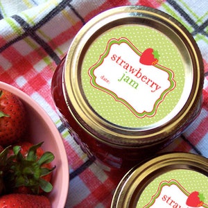 Cute Strawberry Jam canning jar labels, round printed polka dot mason jar stickers, fruit preservation, gifts for canners mom & grandma image 7