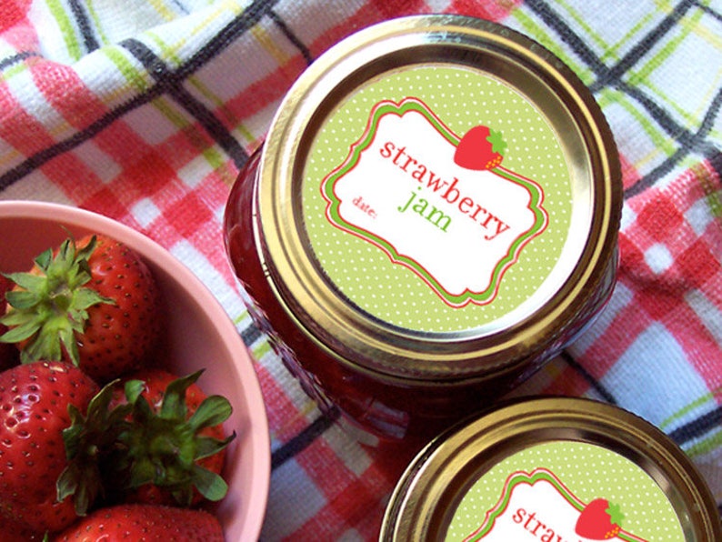 Cute Strawberry Jam canning jar labels, round printed polka dot mason jar stickers, fruit preservation, gifts for canners mom & grandma image 7