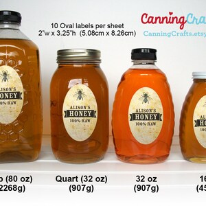 Custom Large Oval Vintage Honey canning jar and bottle labels, personalized stickers for honey and mason jars, gift for beekeepers image 5