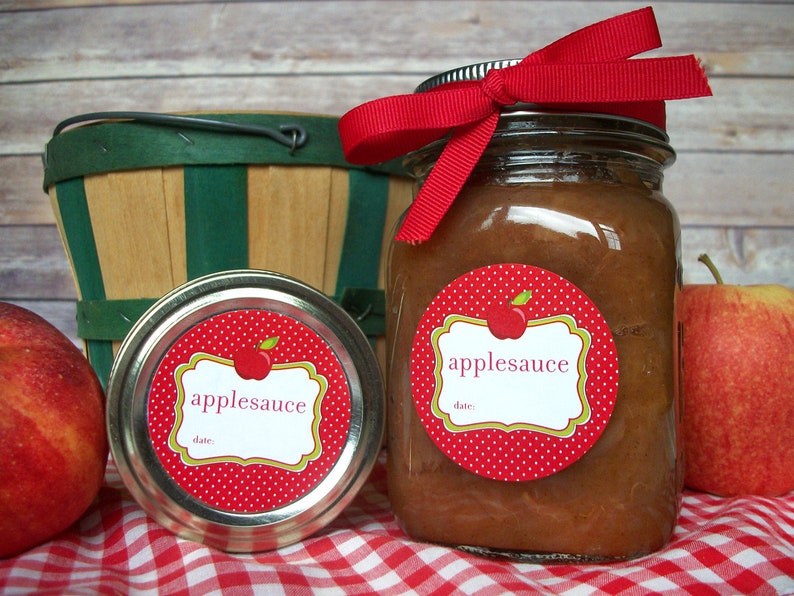 Applesauce Canning Jar Labels Round Red Apple Mason Jar Etsy
