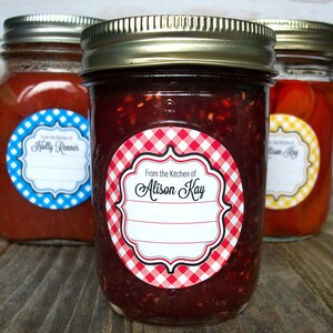 Gingham CUSTOM Kitchen Labels, Round Stickers for Canning Jars or Baked ...