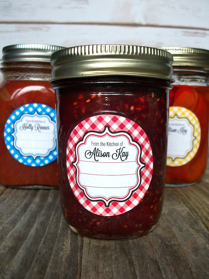 Gingham CUSTOM Kitchen labels round stickers for canning jars | Etsy
