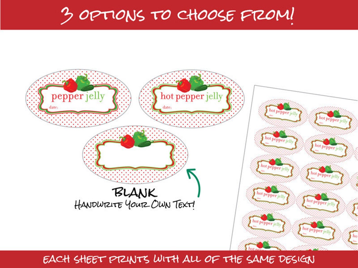 Oval Hot Pepper Jelly Canning Jar Labels Oval Quilted Jelly - Etsy