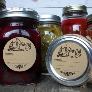 Vegetable KRAFT Paper Canning Jar Labels, Round Vintage Mason Jar ...