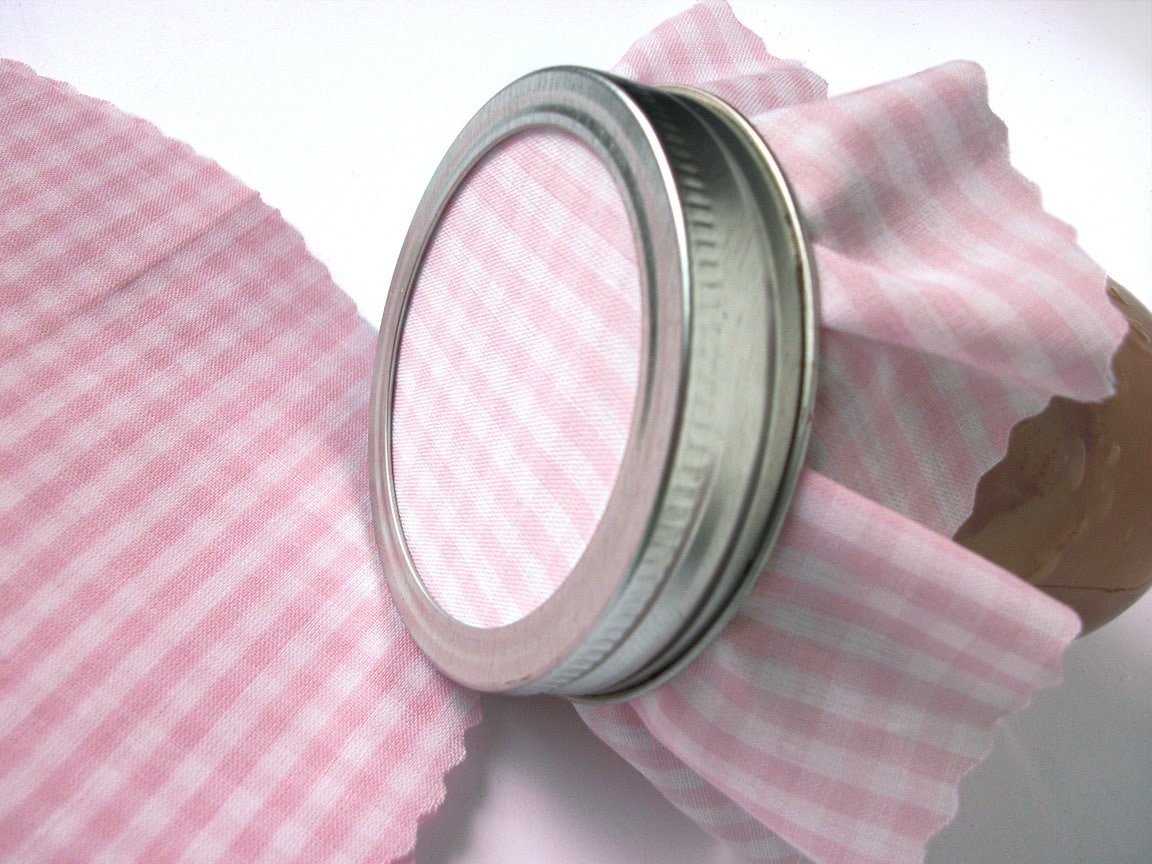 12 Pastel Pink Gingham Jam Jar Covers, cloth toppers fabric for mason jars, food preservation, baby girl shower favor jars, cottage chic