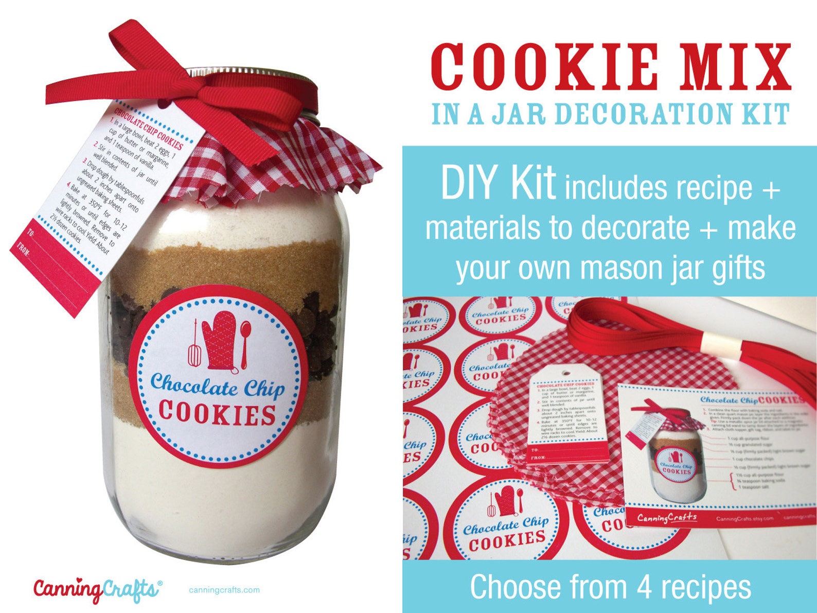 Cookie Mason Jar Decoration DIY Kit Recipe Card With Ribbon - Etsy