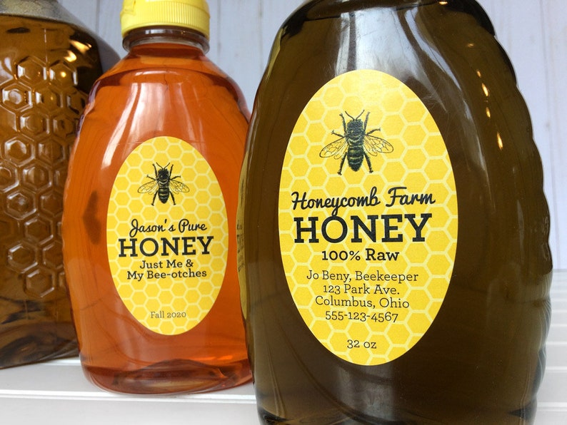 CUSTOM Large OVAL Yellow Honey Bottle Labels Customized Etsy