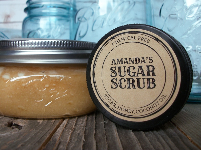 CUSTOM KRAFT paper Apothecary canning jar labels, round retro mason jar stickers personalized with YOUR text, sugar scrub & candle labels image 4