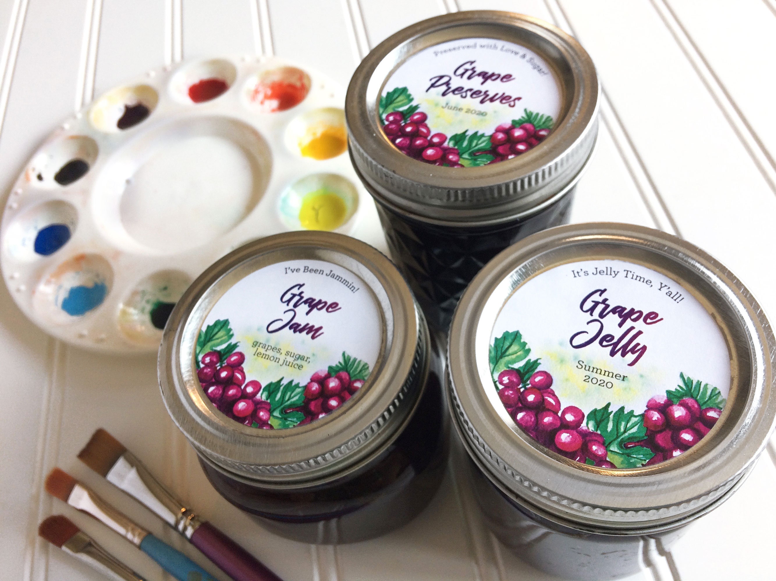 Custom Watercolor Grape Canning Labels, Personalized Round Printed ...