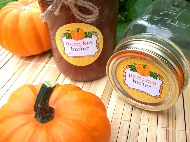 Pumpkin Butter canning jar labels, round mason jar stickers for vegetable preservation, regular or wide mouth mason jar labels image 3