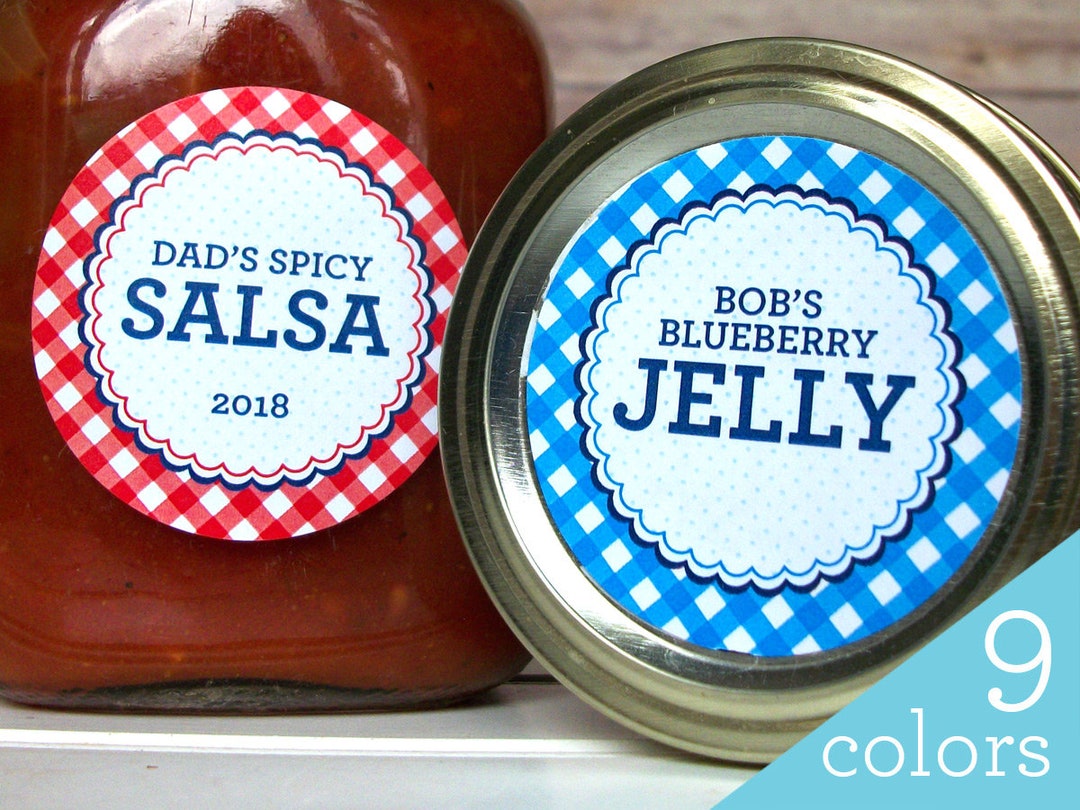 CUSTOM Farmer's Market Gingham Canning Labels, Round Mason Jar &amp; Baked ...