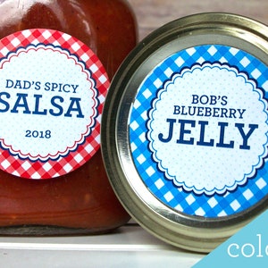 CUSTOM Farmer's Market Gingham canning labels, round mason jar & baked goods stickers printed with YOUR text, gifts for canners bakers chefs