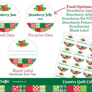Country Quilt Strawberry Canning Jar Labels, Cute Printed Round Mason ...